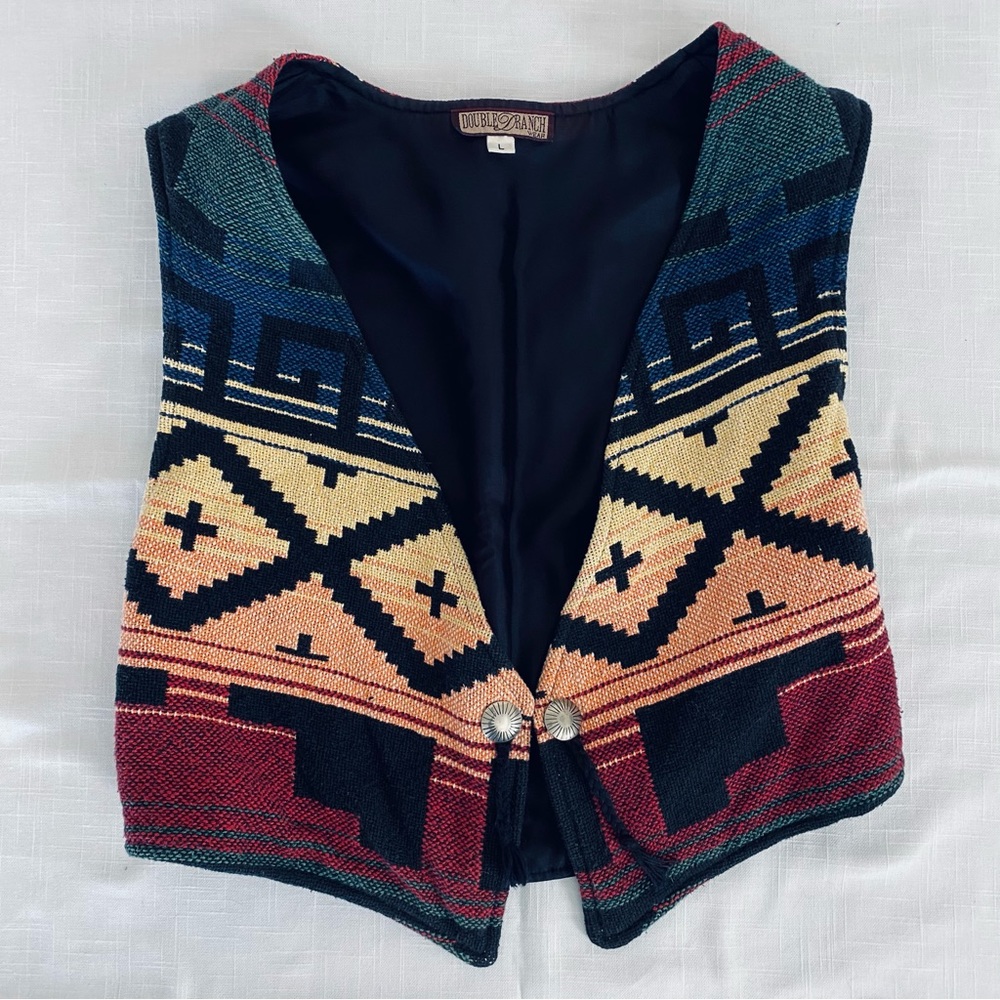 Double D Ranch Southwestern Print Conches Wool/Poly Vest Women’s L